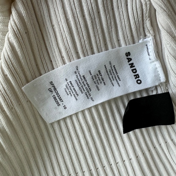 SANDRO Alecia Knit Denim Trim Midi Dress White Button Detail - FR 42 / US 10 - Picture 7 of 12